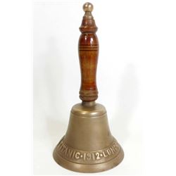 LARGE BRASS TITANIC BELL W/ WOOD HANDLE