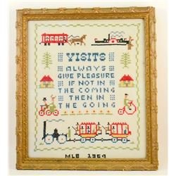 1969 CROSS STITCH SAMPLER IN GOLD GILT FRAME