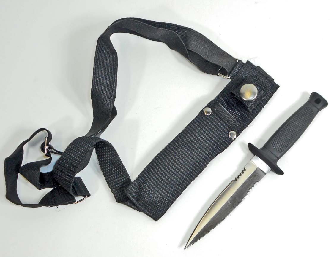FIXED BLADE DEFENSE KNIFE W/ SHEATH & SHOULDER HARNESS
