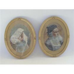 A PAIR OF TOURIST PORTRAITS, early 20th Century, bearded gentleman and lady with headress, waterc...