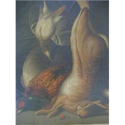 VICTORIAN SPORTING SCHOOL, still life study of game, oils on canvas, framed, 60cm x 50cm  £150-25...