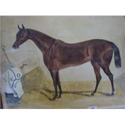 WALTON, W, 'Beeswing', on equestrian portrait, c.1840, watercolours, period oak frame, 42cm x 54c...