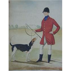 A REGENCY HUNTING PORTRAIT, huntsman with hound, watercolours, 44cm x 35cm  £50-80...