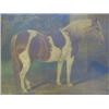 Image 1 : AN EQUESTRIAN PORTRAIT, mid 19th Century, brown and white saddled horse and spaniel, in a park se...