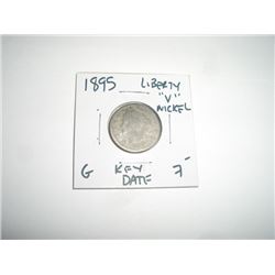 1895 *RARE KEY DATE* LIBERTY "V" NICKEL RED BOOK VALUE $7.00+ *NICE EARLY GOOD GRADE*!!