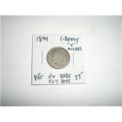 1894 *EXTREMELY RARE KEY DATE* LIBERTY "V" NICKEL RED BOOK VALUE $25.00+ *NICE EARLY ABOUT GOOD GRAD