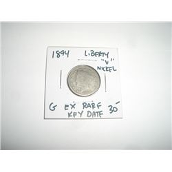 1894 *EXTREMELY RARE KEY DATE* LIBERTY "V" NICKEL RED BOOK VALUE $30.00+ *NICE EARLY GOOD GRADE*!!