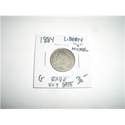 1884 *EXTREMELY RARE KEY DATE* LIBERTY "V" NICKEL RED BOOK VALUE $30.00+ *NICE EARLY GOOD GRADE*!!