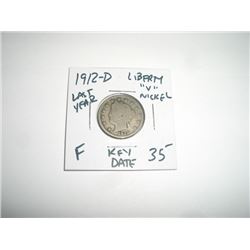1912-D *DENVER MINT-RARE KEY DATE* LIBERTY "V" NICKEL RED BOOK VALUE $35.00+ *NICE EARLY FINE GRADE*