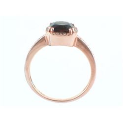 14K Rose Gold 1.38ct Cushion Smoky Quartz & Diamond Halo Ring - Size 7