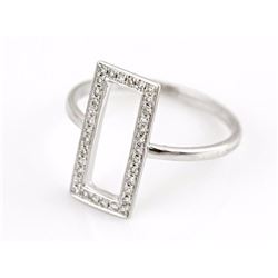 0.16ct Micro Pave Diamond 14K White Gold Hollow Rectangular Ring - Size 6.5