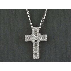 0.69ct Pavé Diamond 14K White Gold Traditional Cross Pendant Necklace - 16"