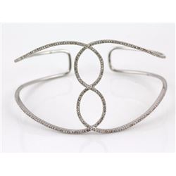 0.80ct Pavé Diamond in 14K White Gold Infinity Cuff Bracelet 6.5" Adjustable