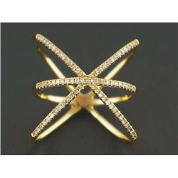 0.22ct Pave Round Diamond 14K Yellow Gold CrissCross Bar Knuckle X Ring - Size 7
