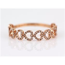 0.18ct Pavé Diamond in 14K Rose Gold Stackable Chained Hearts Ring - Size 7