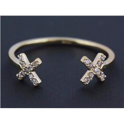 0.10ct Pavé Diamonds 14K Yellow Gold Double Cross Plus X Cuff Ring - Size 6.5