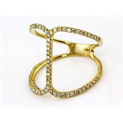 0.40ct Pavé Round Diamonds in 14K Yellow Gold Bar Motiff Ring - Size 7