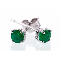 Natural Emerald 6mm 1.60 tcw Classic Stud Earring 14K White or Yellow Gold