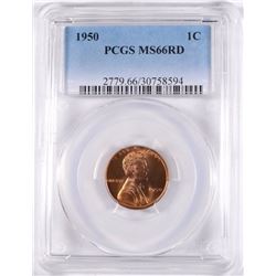 1950 LINCOLN CENT, PCGS MS-66 RED