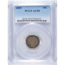 1899 BARBER DIME, PCGS AU-50