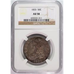 1833 BUST HALF DOLLAR, NGC AU-58