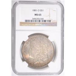 1881-O MORGAN SILVER DOLLAR, NGC MS-65  SUPERB, COLOR
