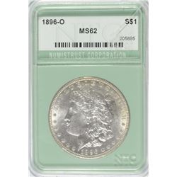 1896-O MORGAN SILVER DOLLAR, NTC  CHOICE BU  crack in the holder