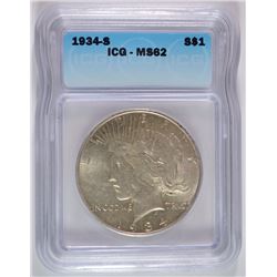 1934-S PEACE DOLLAR ICG MS-62