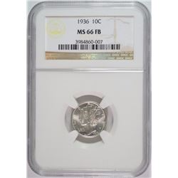 1936 MERCURY DIME, NGC MS-66 FULL BANDS NGC PRICE GUIDE=$125.00