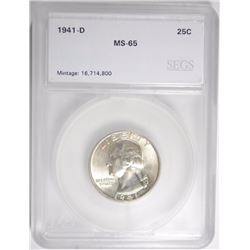 1941-D WASHINGTON QUARTER, SEGS GEM BU