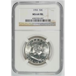 1955 FRANKLIN HALF DOLLAR, NGC MS-64 FBL