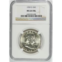 1959-D FRANKLIN HALF DOLLAR, NGC MS-64 FBL