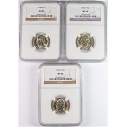 (3) 1944 JEFFERSON NICKELS NGC MS66