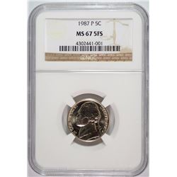 1987 JEFFERSON NICKEL NGC MS67 FULL STEPS RARE! NGC PRICE GUIDE $415