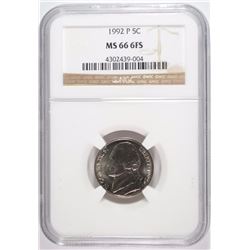 1992-P JEFFERSON NICKEL NGC MS66 6 FULL STEPS