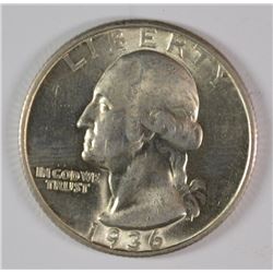 1936-D WASHINGTON QUARTER, CH BU  NICE WHITE COIN!!