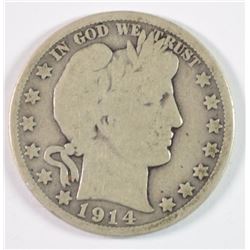 1914 BARBER HALF DOLLAR, VG