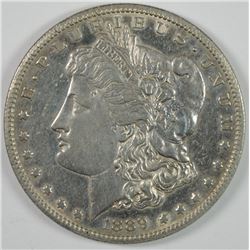 1889-S MORGAN SILVER DOLLAR, AU/BU ALMOST PL