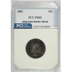 1907 BARBER QUARTER, PCI GEM PROOF WITH CRAZY COLORS!
