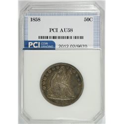 1858 SEATED LIBERTY HALF DOLLAR, PCI AU/BU