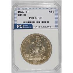 1875-CC TRADE DOLLAR, PCI GEM BU  KEY DATE! RARE!