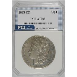 1893-CC MORGAN SILVER DOLLAR, PCI AU/BU KEY DATE!