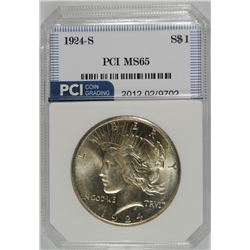 1924-S PEACE SILVER DOLLAR, PCI GEM BU BETTER DATE