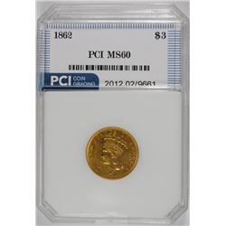 1862 $3.00 GOLD, PCI  CHOICE BU  KEY DATE