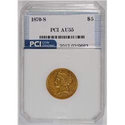 1870-S $5.00 GOLD LIBERTY, PCI AU