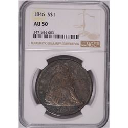 1846 SEATED DOLLAR NGC AU 50 RARE!