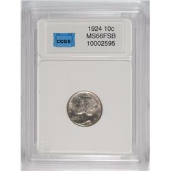 1924 MERCURY DIME CCGS GRADED SUPERB GEM BU FSB