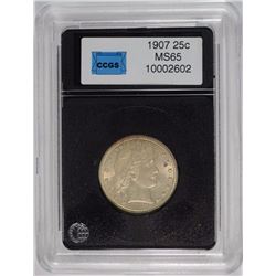 1907 BARBER QUARTER CCGS GRADED SUPERB GEM BU