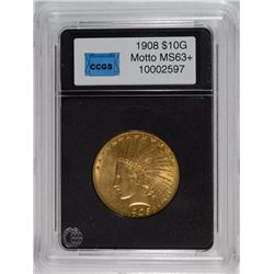 1908 $10 INDIAN GOLD MOTTO CCGS GRADED CH BU+ SCARCE TYPE!