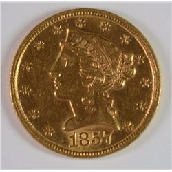 1857 $5 GOLD LIBERTY BU++ BETTER DATE